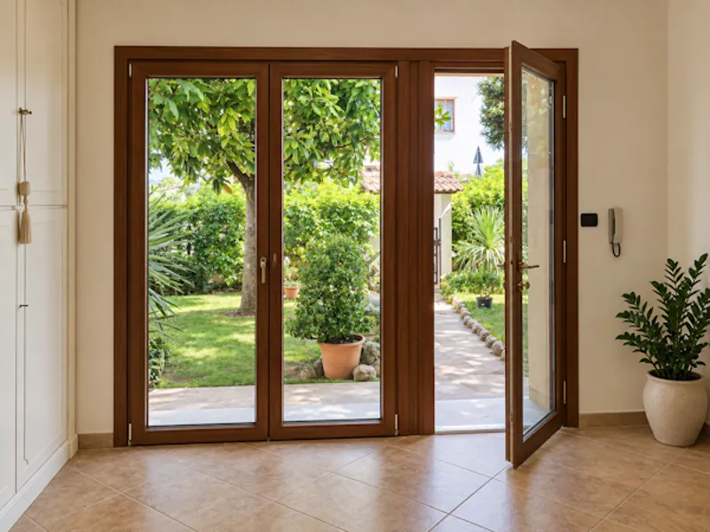 Serramento per porta 3 ante nobilitato legno